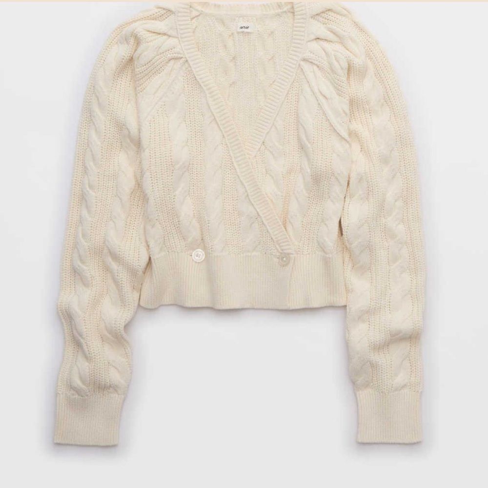 NWT Aerie Cable Wrap Cardigan Top in Natural Size Small - Picture 2 of 6